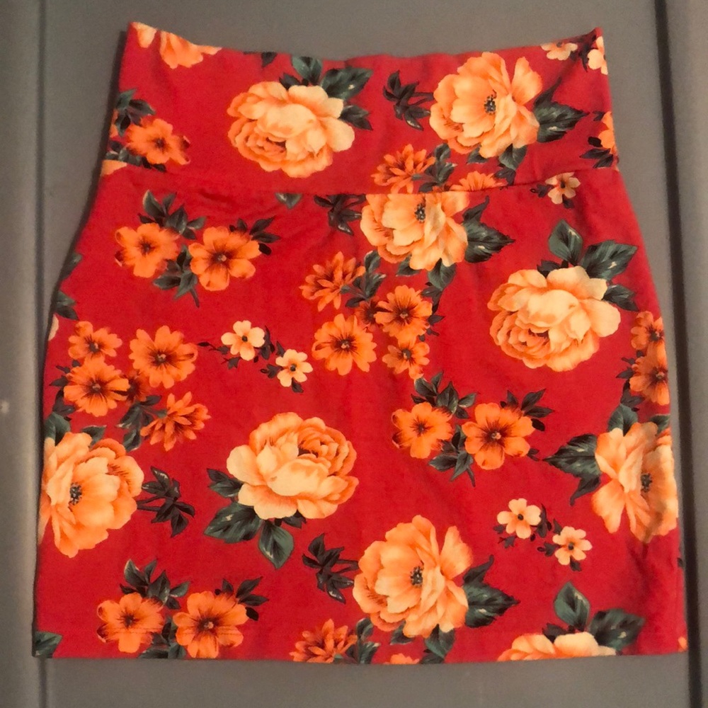 A cute spring/summertime high waisted mini skirt. Pink w/ Orange & coral flowers
